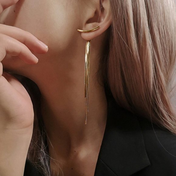 Jewelry - Vintage Gold Color Bar Long Thread Tassel Earrings